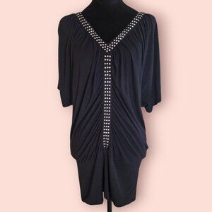 Rhinestone Embellished Black Dress mcbling blingbling trashy Y2K 2000s size S